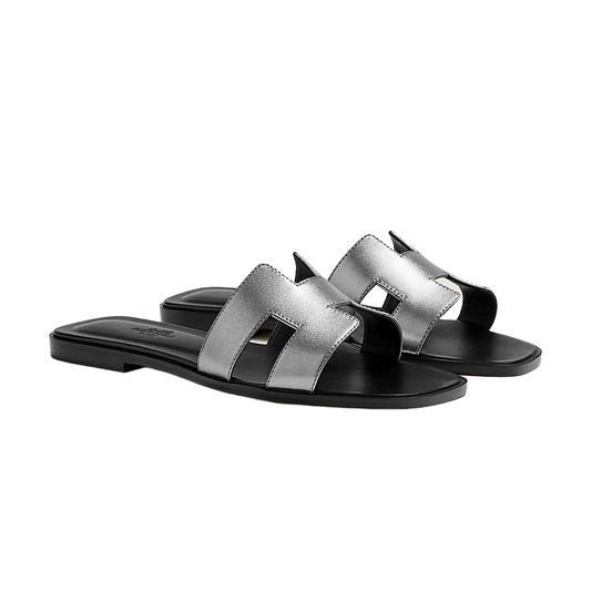Hermes Oran Sandal Gris/Argente Vieilli