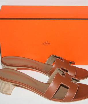 Hermes Oran Oasis H Sandals Heels Classic Gold Brown